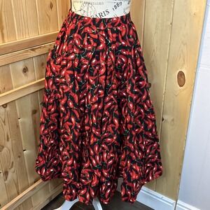 Vintage Malco Modes Chilli Tiered Midi Skirt Small USA Made Prairie Rockabilly